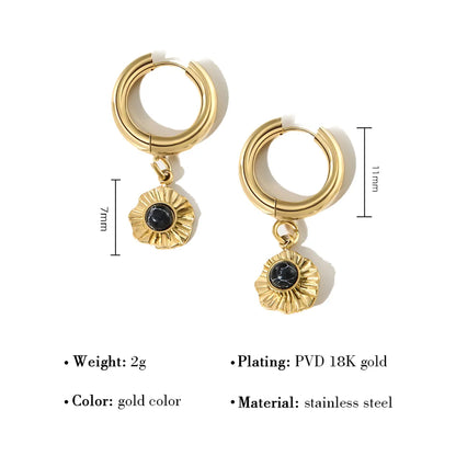 1 Pair Simple Style Star Inlay 304 Stainless Steel Zircon 18K Gold Plated Drop Earrings