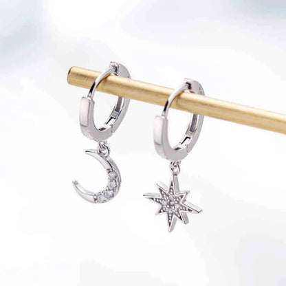 1 Pair Simple Style Star Moon Asymmetrical Plating Inlay Alloy Rhinestones Gold Plated Silver Plated Drop Earrings