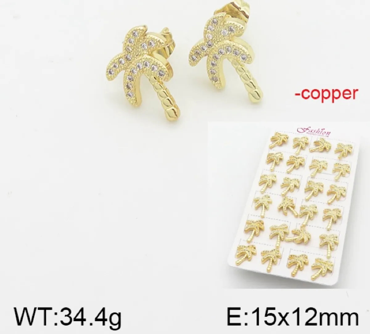 1 Pair Simple Style Star Moon Flower Copper Ear Studs