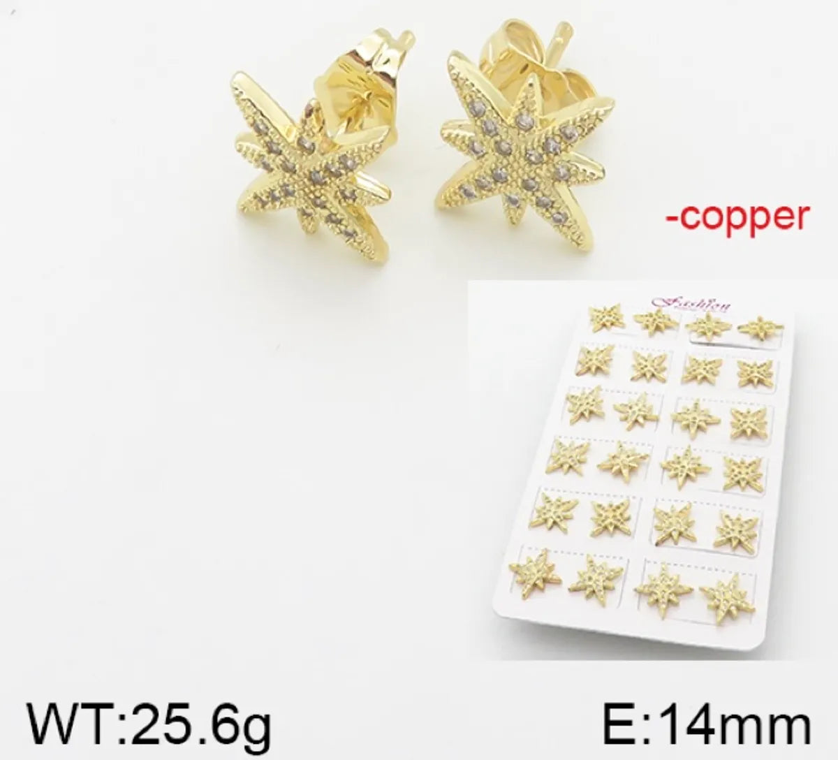 1 Pair Simple Style Star Moon Flower Copper Ear Studs