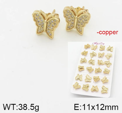 1 Pair Simple Style Star Moon Flower Copper Ear Studs