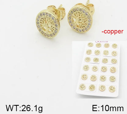 1 Pair Simple Style Star Moon Flower Copper Ear Studs