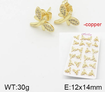 1 Pair Simple Style Star Moon Flower Copper Ear Studs