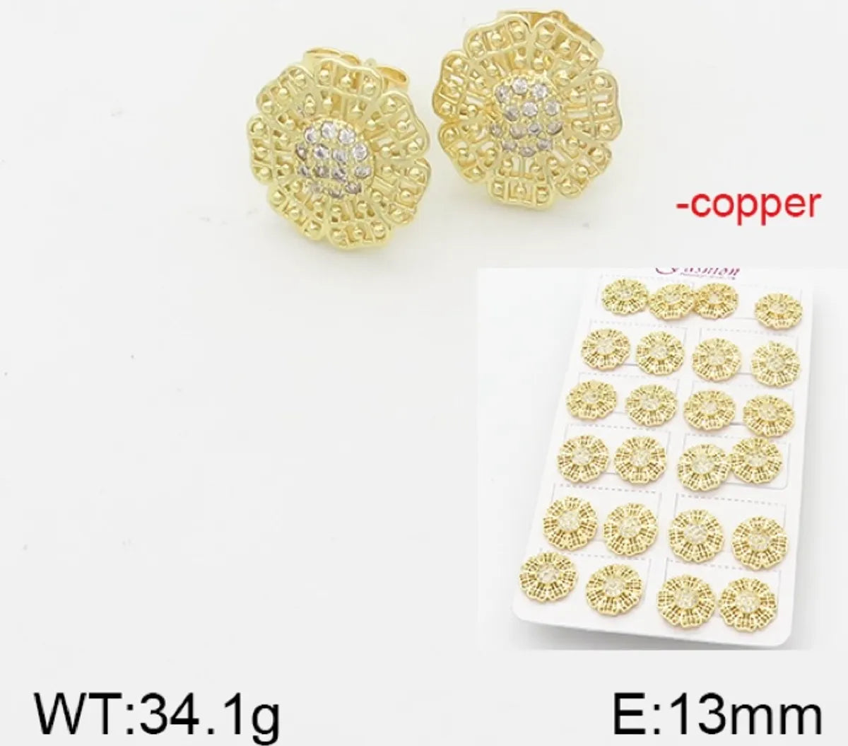 1 Pair Simple Style Star Moon Flower Copper Ear Studs