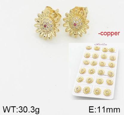 1 Pair Simple Style Star Moon Flower Copper Ear Studs