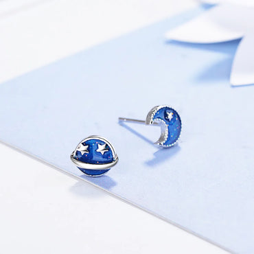 1 Pair Simple Style Star Moon Planet Epoxy Copper White Gold Plated Ear Studs