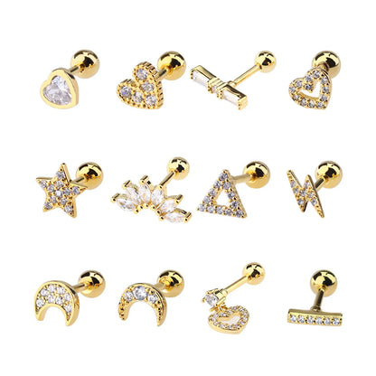 1 Piece Simple Style Star Moon Plating Copper Ear Studs