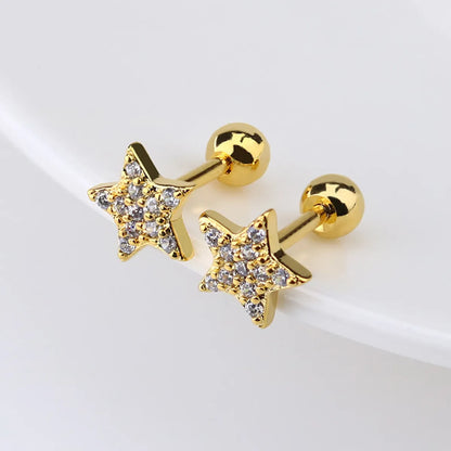 1 Piece Simple Style Star Moon Plating Copper Ear Studs