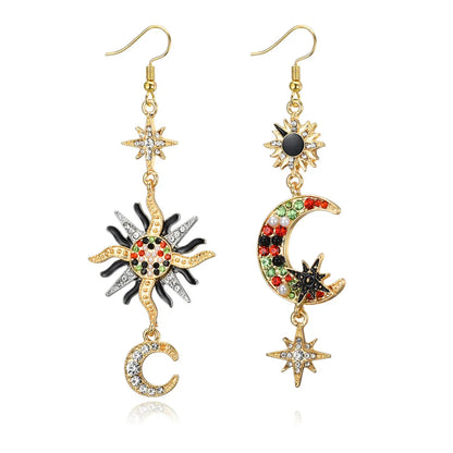 1 Pair Simple Style Star Moon Plating Inlay Alloy Artificial Gemstones Drop Earrings