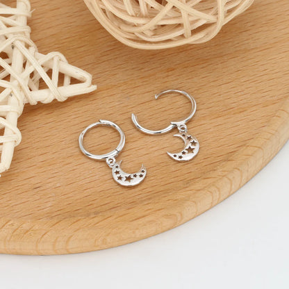 1 Pair Simple Style Star Moon Plating Inlay Sterling Silver Gem Earrings