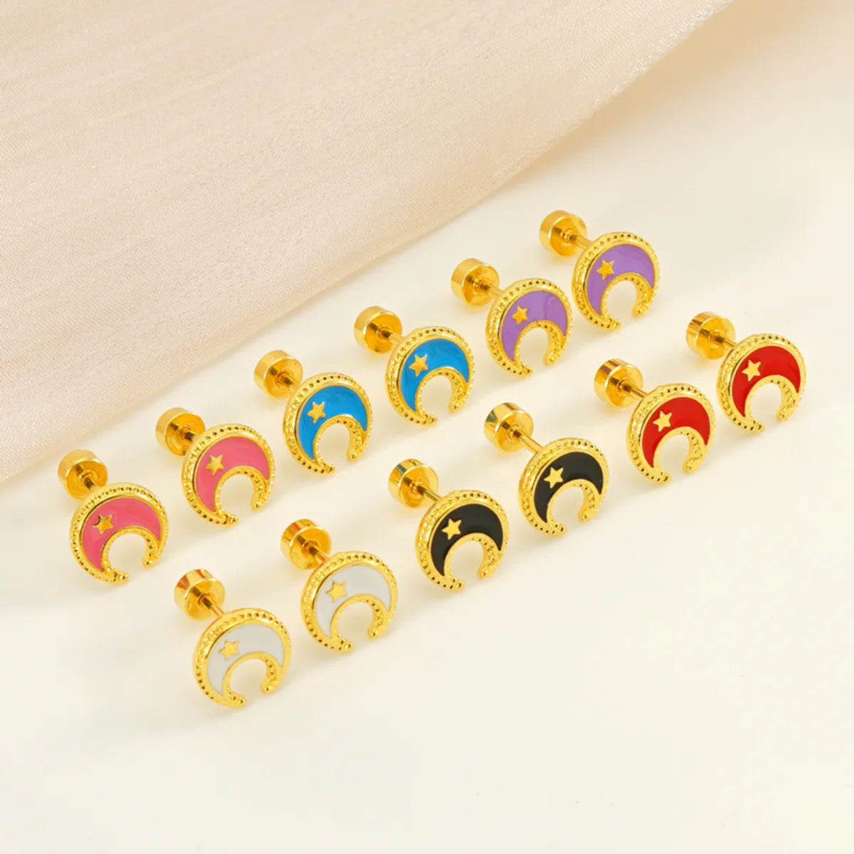 1 Pair Simple Style Star Moon Polishing Plating Stainless Steel Titanium Steel 18K Gold Plated Ear Studs