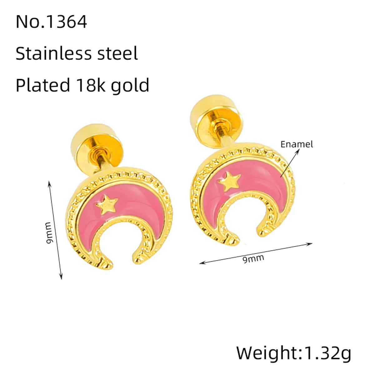 1 Pair Simple Style Star Moon Polishing Plating Stainless Steel Titanium Steel 18K Gold Plated Ear Studs