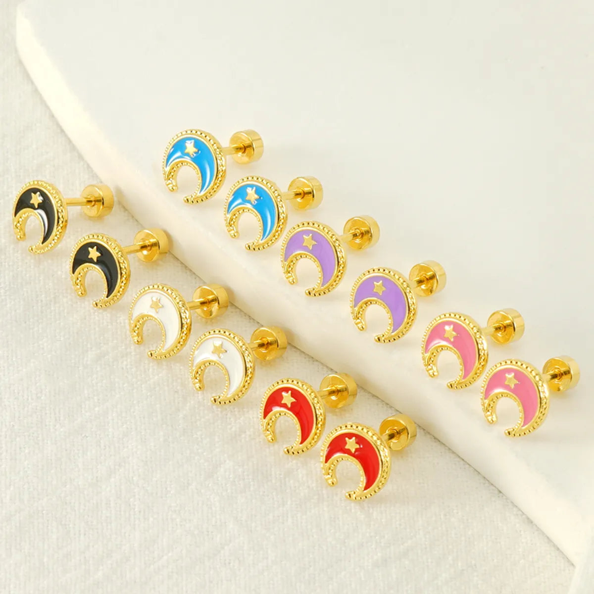 1 Pair Simple Style Star Moon Polishing Plating Stainless Steel Titanium Steel 18K Gold Plated Ear Studs