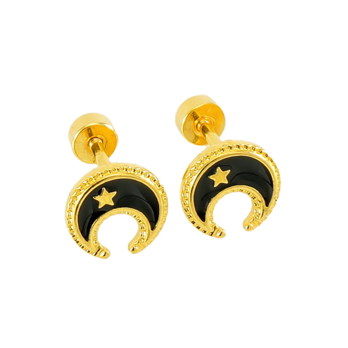 1 Pair Simple Style Star Moon Polishing Plating Stainless Steel Titanium Steel 18K Gold Plated Ear Studs