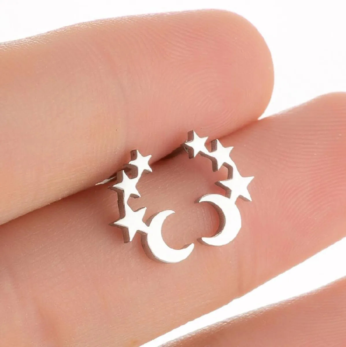 1 Pair Simple Style Star Moon Stainless Steel Ear Studs