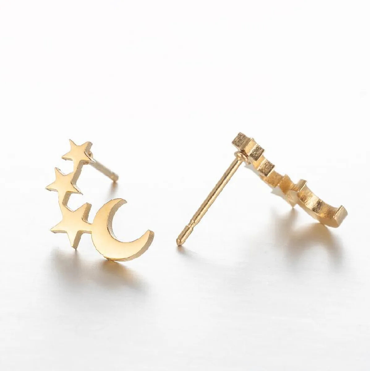 1 Pair Simple Style Star Moon Stainless Steel Ear Studs