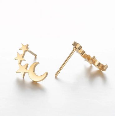 1 Pair Simple Style Star Moon Stainless Steel Ear Studs