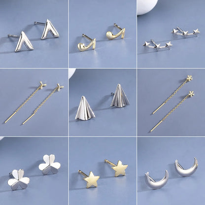 1 Pair Simple Style Star Moon Sterling Silver Ear Studs