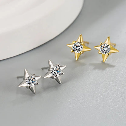 1 Pair Simple Style Star Plating Copper Diamond Ear Studs