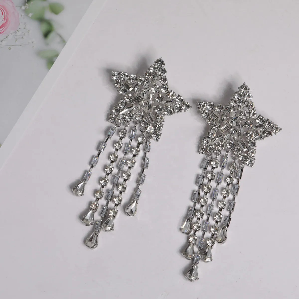 1 Pair Simple Style Star Plating Inlay Alloy Rhinestones Drop Earrings