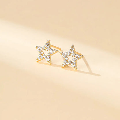 1 Pair Simple Style Star Plating Inlay Copper Zircon 18k Gold Plated Ear Studs