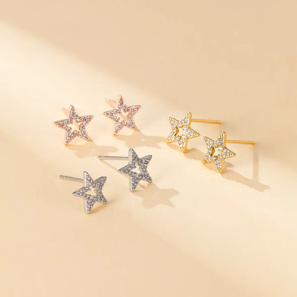 1 Pair Simple Style Star Plating Inlay Copper Zircon 18k Gold Plated Ear Studs