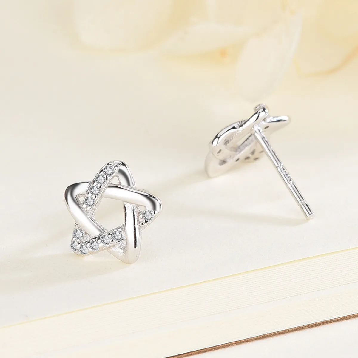 1 Pair Simple Style Star Plating Inlay Sterling Silver Artificial Diamond Earrings