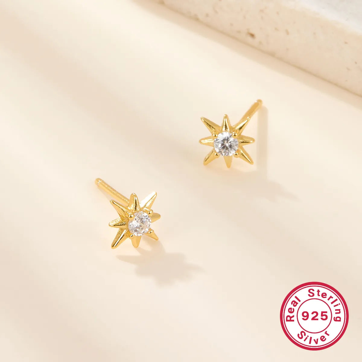 1 Pair Simple Style Star Plating Inlay Sterling Silver Zircon 18k Gold Plated White Gold Plated Ear Studs