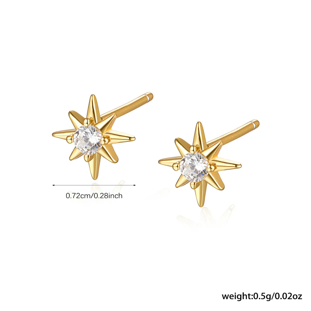 1 Pair Simple Style Star Plating Inlay Sterling Silver Zircon 18k Gold Plated White Gold Plated Ear Studs