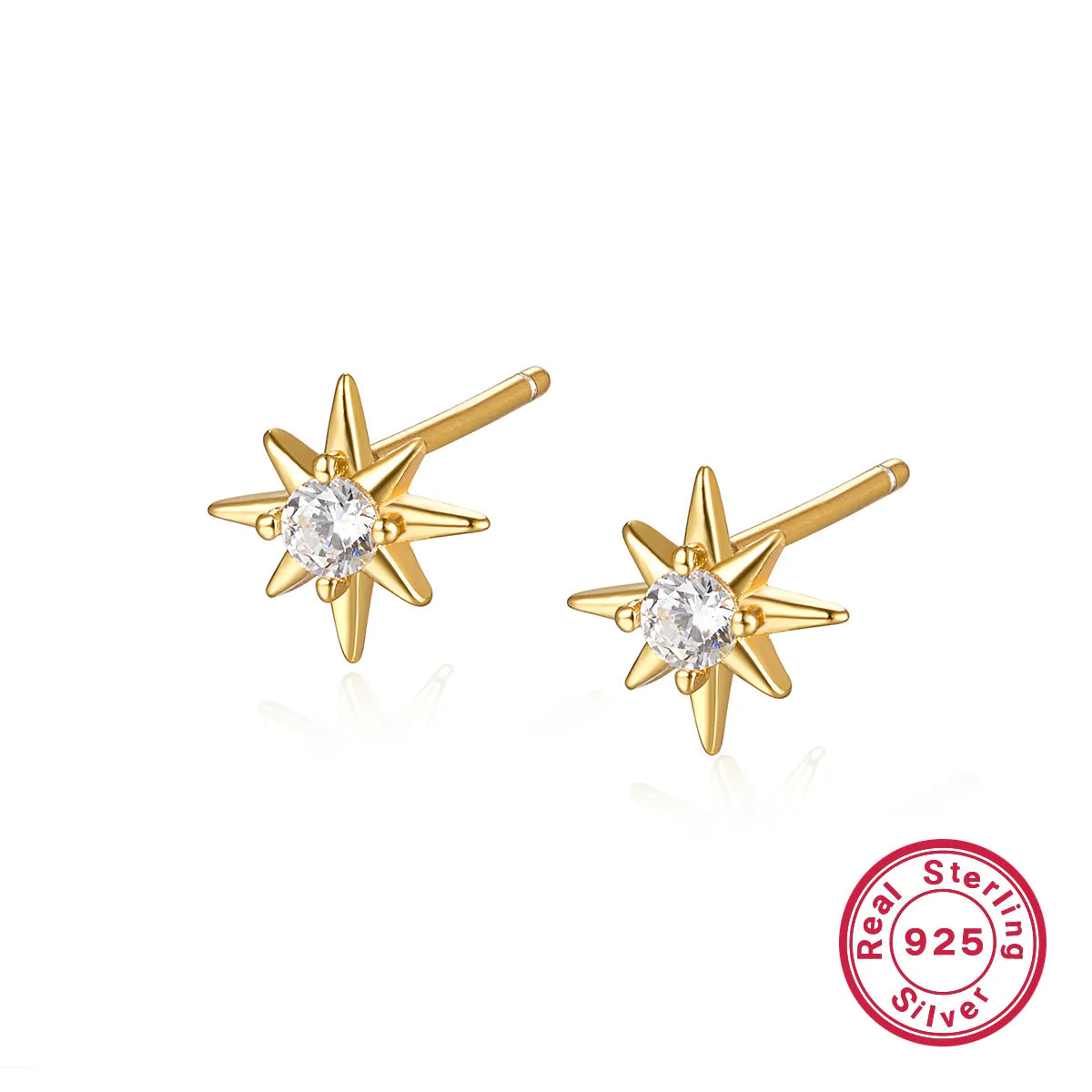 1 Pair Simple Style Star Plating Inlay Sterling Silver Zircon 18k Gold Plated White Gold Plated Ear Studs