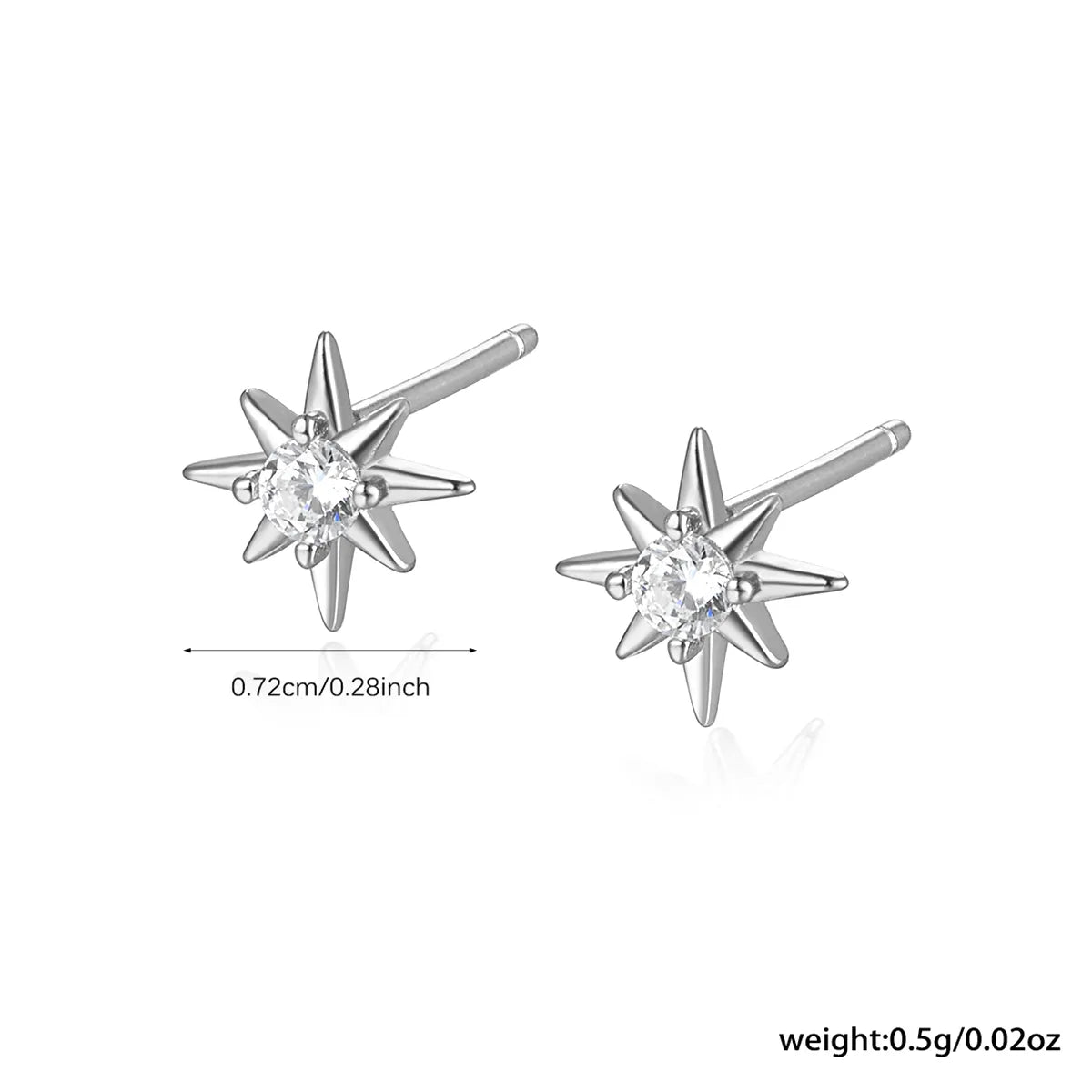 1 Pair Simple Style Star Plating Inlay Sterling Silver Zircon 18k Gold Plated White Gold Plated Ear Studs