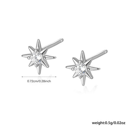 1 Pair Simple Style Star Plating Inlay Sterling Silver Zircon 18k Gold Plated White Gold Plated Ear Studs