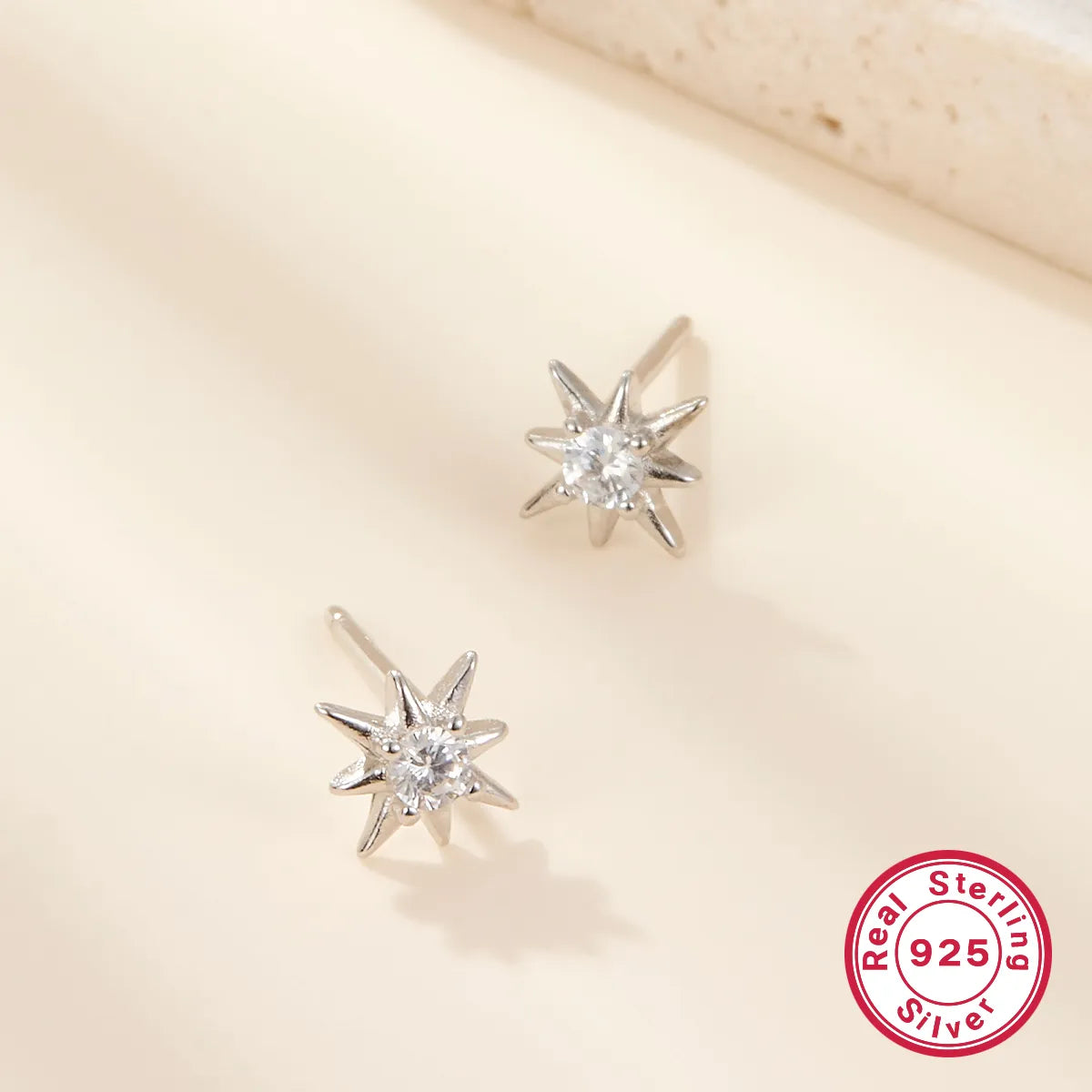 1 Pair Simple Style Star Plating Inlay Sterling Silver Zircon 18k Gold Plated White Gold Plated Ear Studs