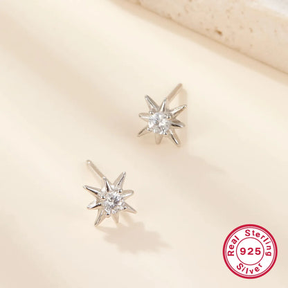 1 Pair Simple Style Star Plating Inlay Sterling Silver Zircon 18k Gold Plated White Gold Plated Ear Studs