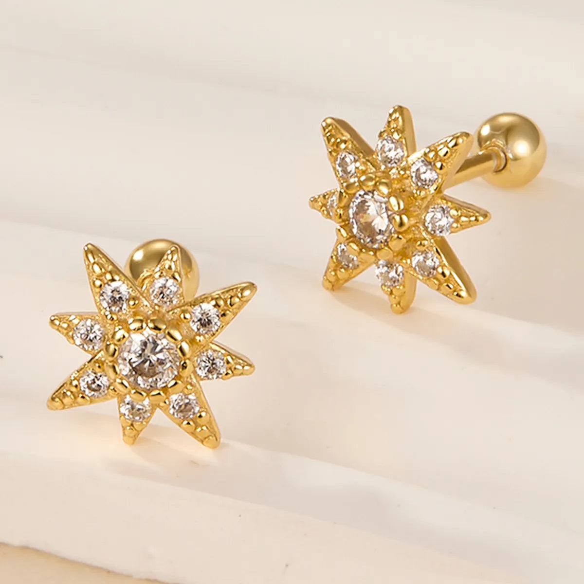 1 Pair Simple Style Star Plating Inlay Sterling Silver Zircon 18k Gold Plated White Gold Plated Ear Studs