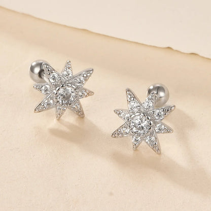 1 Pair Simple Style Star Plating Inlay Sterling Silver Zircon 18k Gold Plated White Gold Plated Ear Studs