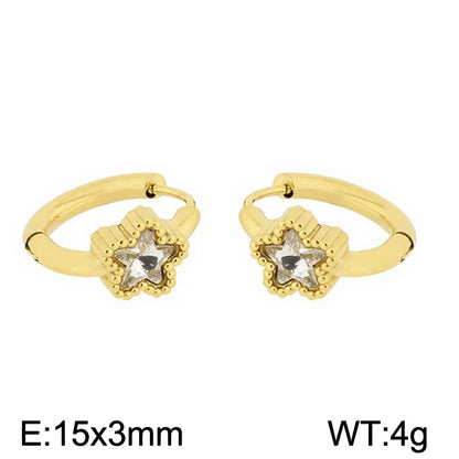 1 Pair Simple Style Star Plating Stainless Steel Gold Plated Hoop Earrings