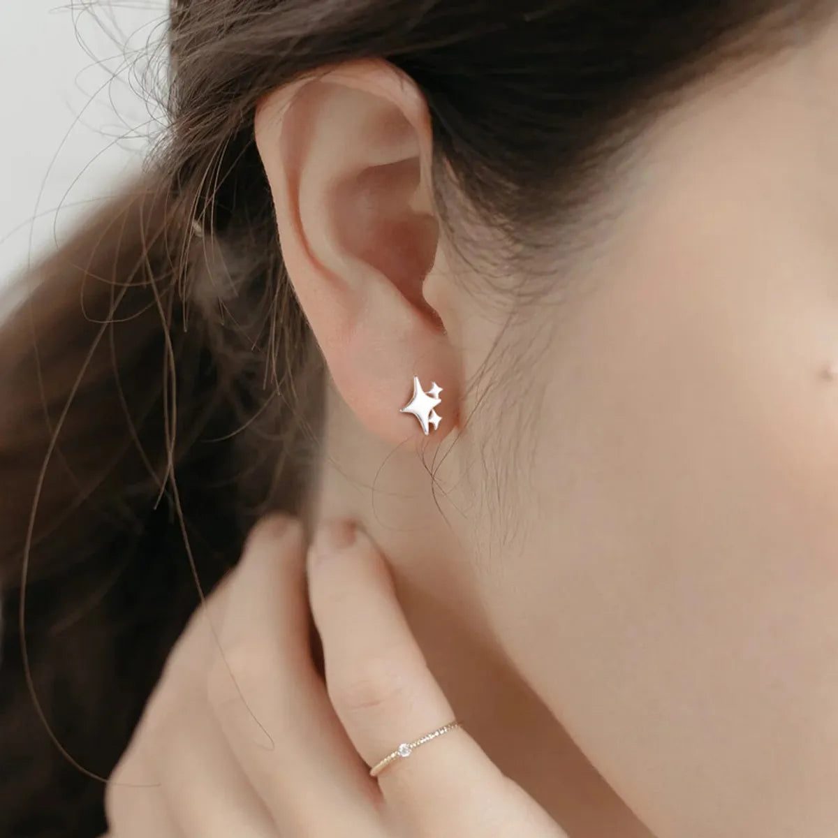 1 Pair Simple Style Star Plating Sterling Silver Ear Studs