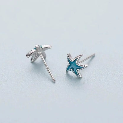 1 Pair Simple Style Star Sterling Silver Enamel Ear Studs