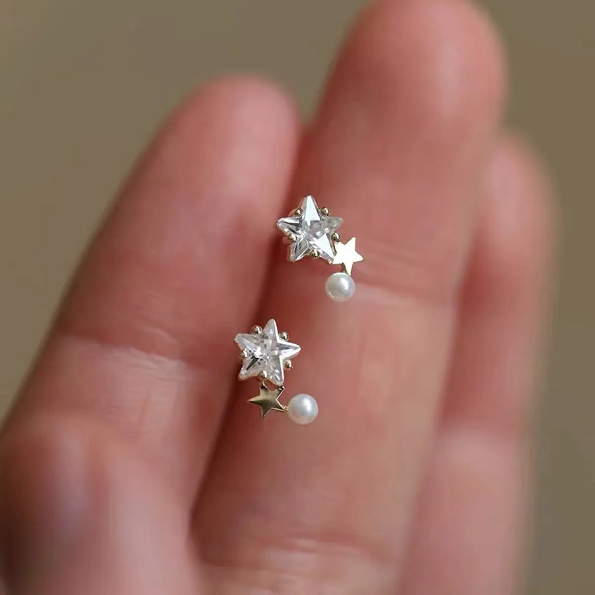 1 Pair Simple Style Star Sterling Silver Inlay Zircon Ear Studs