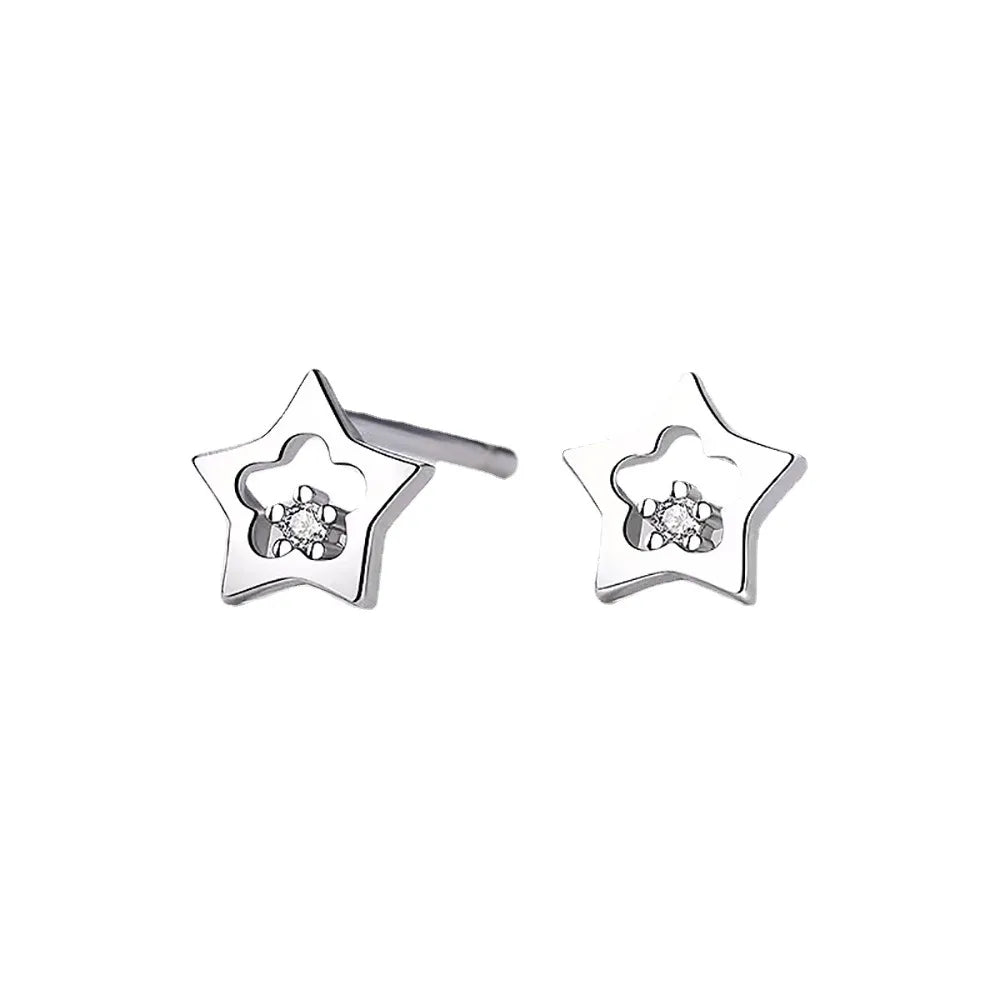 1 Pair Simple Style Star Sterling Silver Inlay Zircon Ear Studs