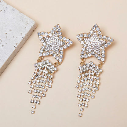 1 Pair Simple Style Star Tassel Metal Plating Inlay Rhinestones Women's Drop Earrings