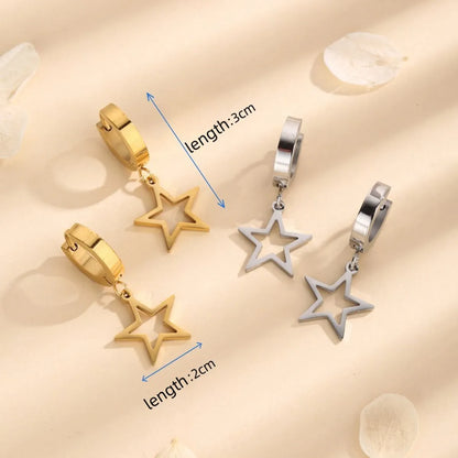 1 Pair Simple Style Star Titanium Steel 18K Gold Plated Drop Earrings