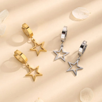 1 Pair Simple Style Star Titanium Steel 18K Gold Plated Drop Earrings