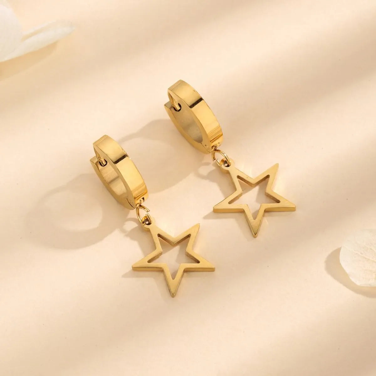 1 Pair Simple Style Star Titanium Steel 18K Gold Plated Drop Earrings