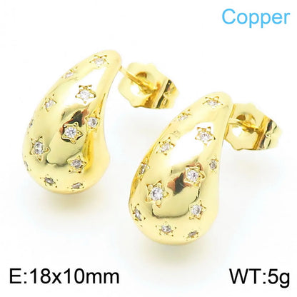 1 Pair Simple Style Star Water Droplets Plating Copper 18K Gold Plated Ear Studs