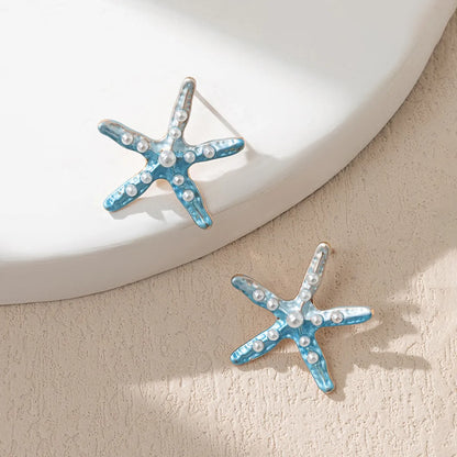 1 Pair Simple Style Starfish Alloy Inlay Pearl Women's Earrings