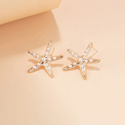 1 Pair Simple Style Starfish Alloy Inlay Pearl Women's Earrings