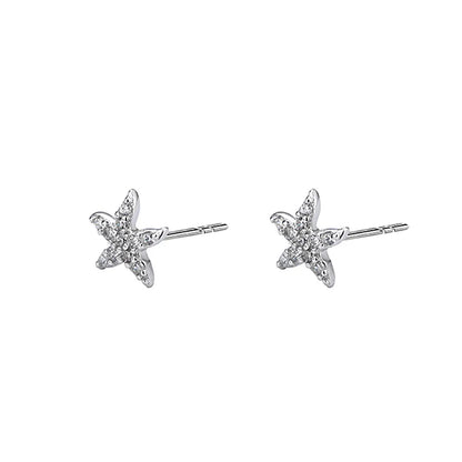 1 Pair Simple Style Starfish Inlay Sterling Silver Zircon Ear Studs