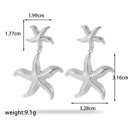 1 Pair Simple Style Starfish Plating 304 Stainless Steel Drop Earrings